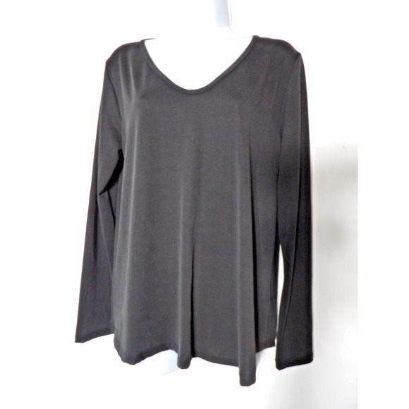 Allison Joy Top Shirt Sz Medium Slinky Soft Black Layers V Neck Staple Basic - Picture 1 of 9